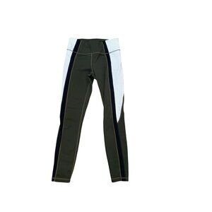Athleta XS Green & White Breathable Panel Leggings With Side Zipper Pocket